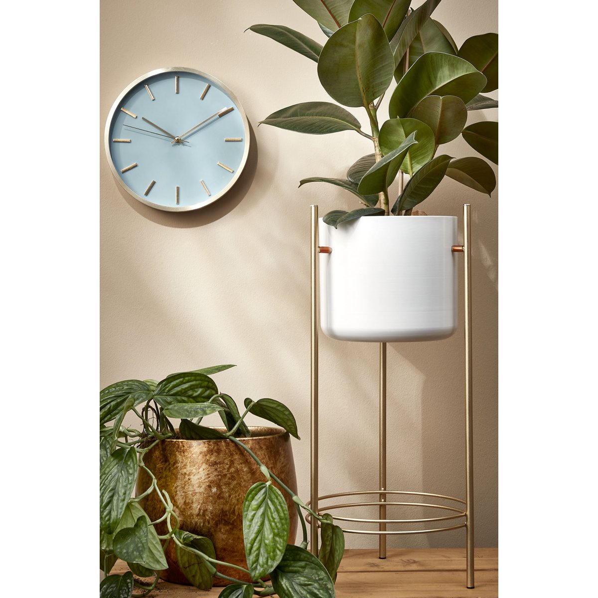 Sverre Bloempot op Standaard - H66 x Ø28 cm - Wit, Goud