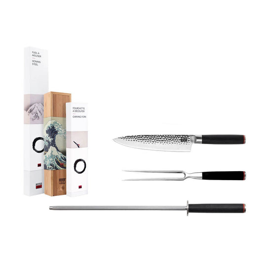 Messen- en keukenaccessoireset - De BBQ-set: Gyuto (koksmes) + vleesvork + aanzetstaal