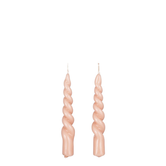 Twist Kaars - Set van 2 - H15 cm - Roze, glanzend