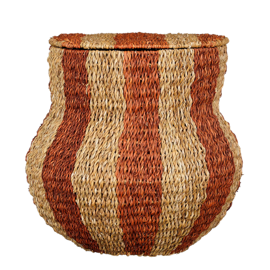 Tacoma Opbergmand met Deksel - H47 x Ø50 cm - Jute - Oranje