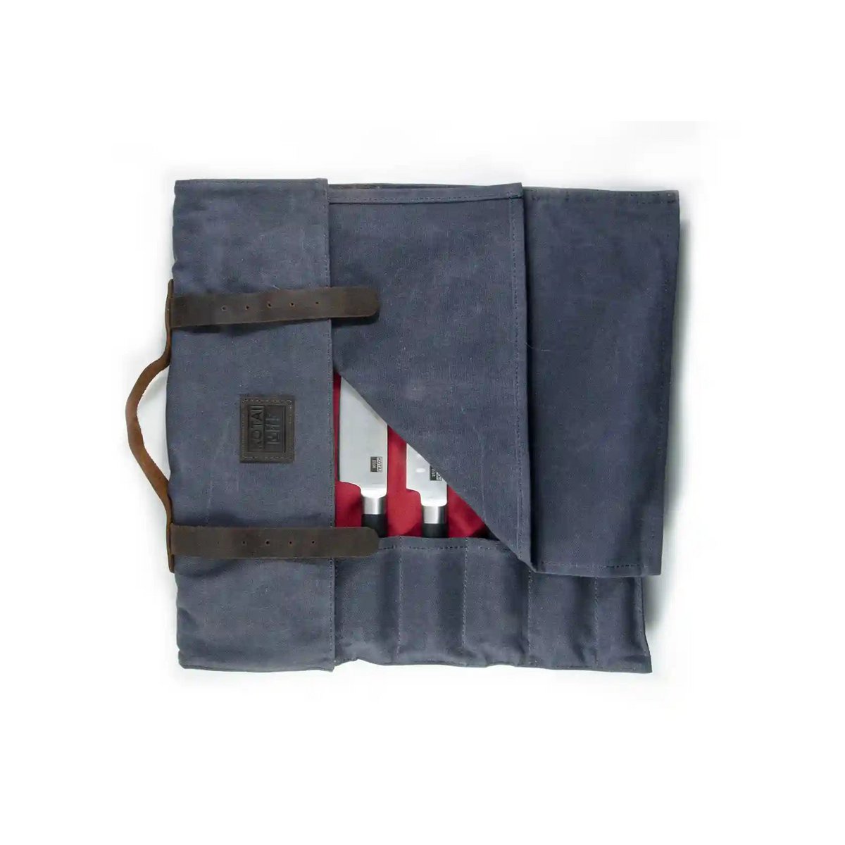 Keukenaccessoires - KOTAI oprolbare zak voor messen - topnerfleder en gewaxt canvas (8 messen + accessoires)