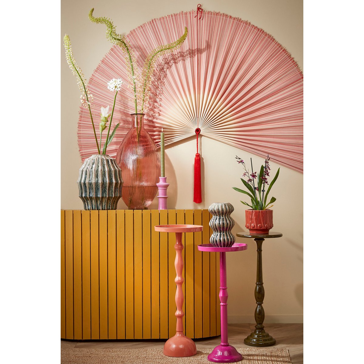 Muurdecoratie Waaier - L105 x B150 cm - Bamboe - Oranje