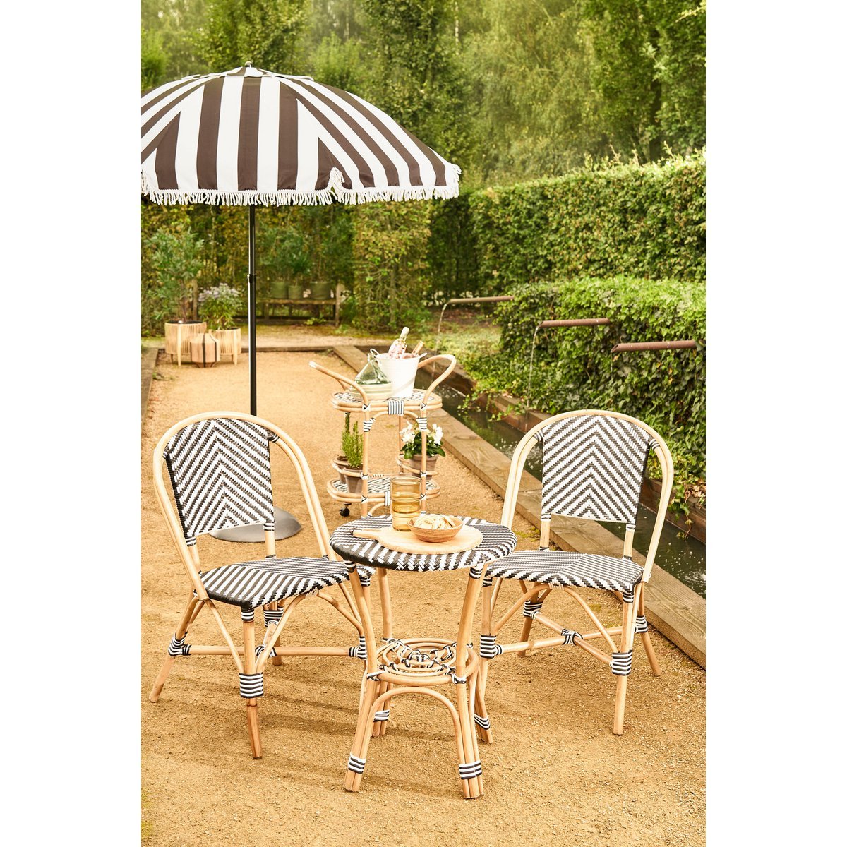 Mandox Bistrostoel - L51 x B57 x H90 cm - Rotan - Zwart, Wit