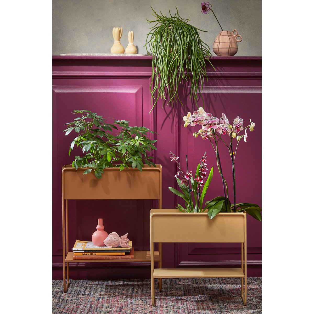 Cubica Staande Plantenbak - L50 x B22 x H64 cm - Metaal - Bruin