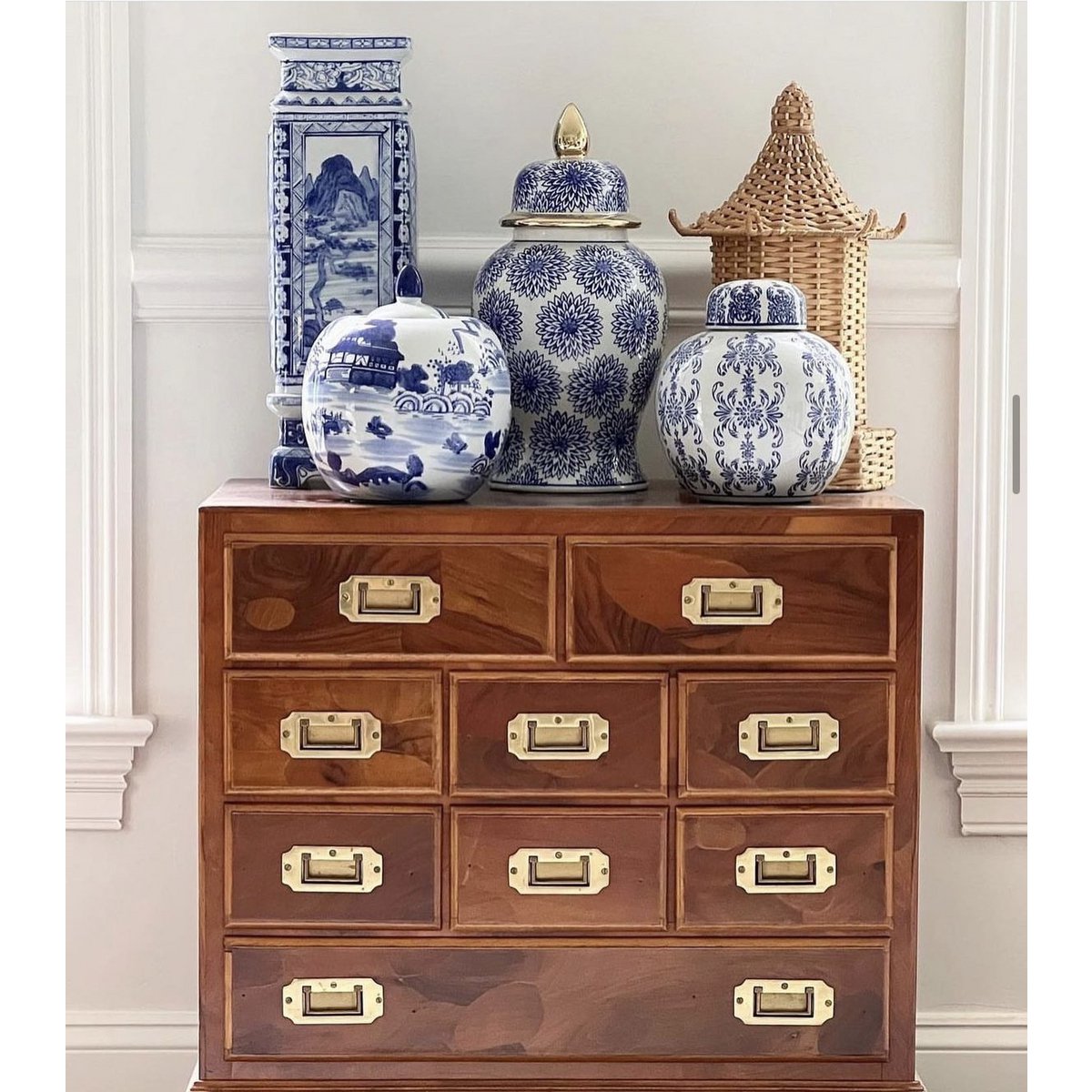 BIG size-blauwe en witte porseleinen bloemenvaas (voor keuken thuis)