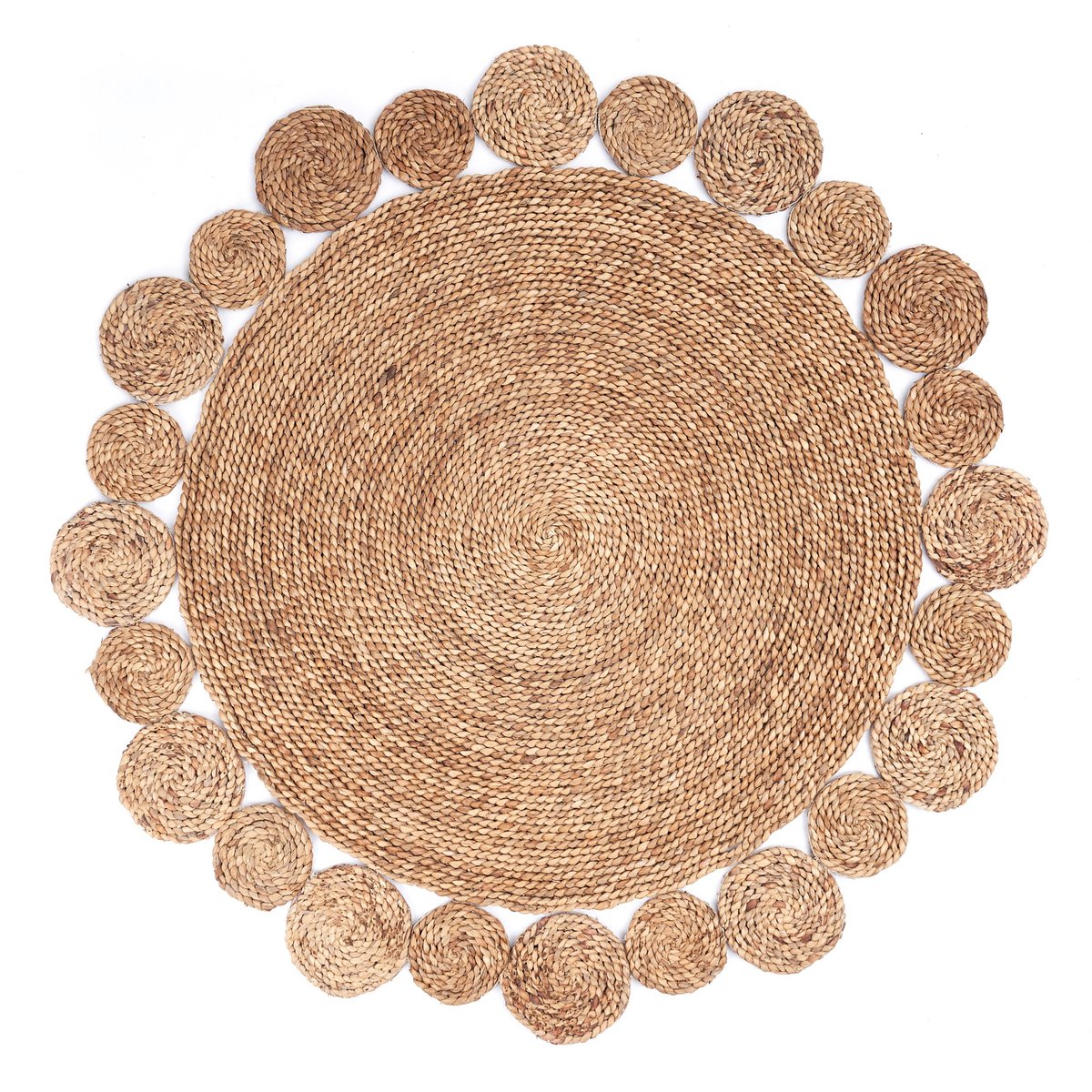 Rond Waterhyacint Vloerkleed 90/110 cm LAORA Geweven Tapijt Beige (2 maten)