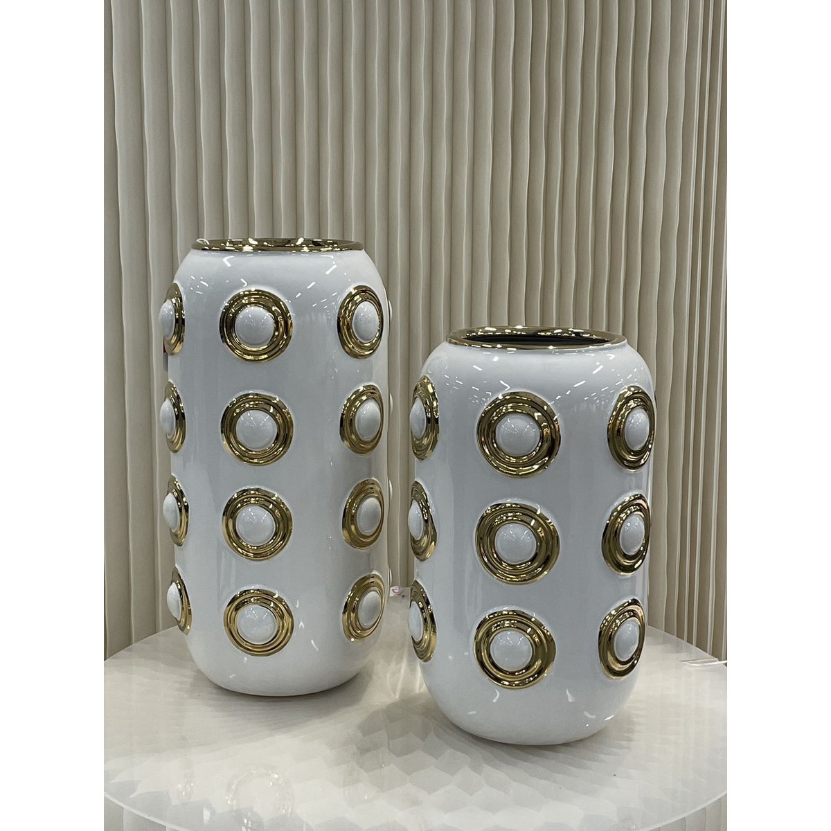 Gouden vaas met 4 cirkels | Decoratieve Vaas