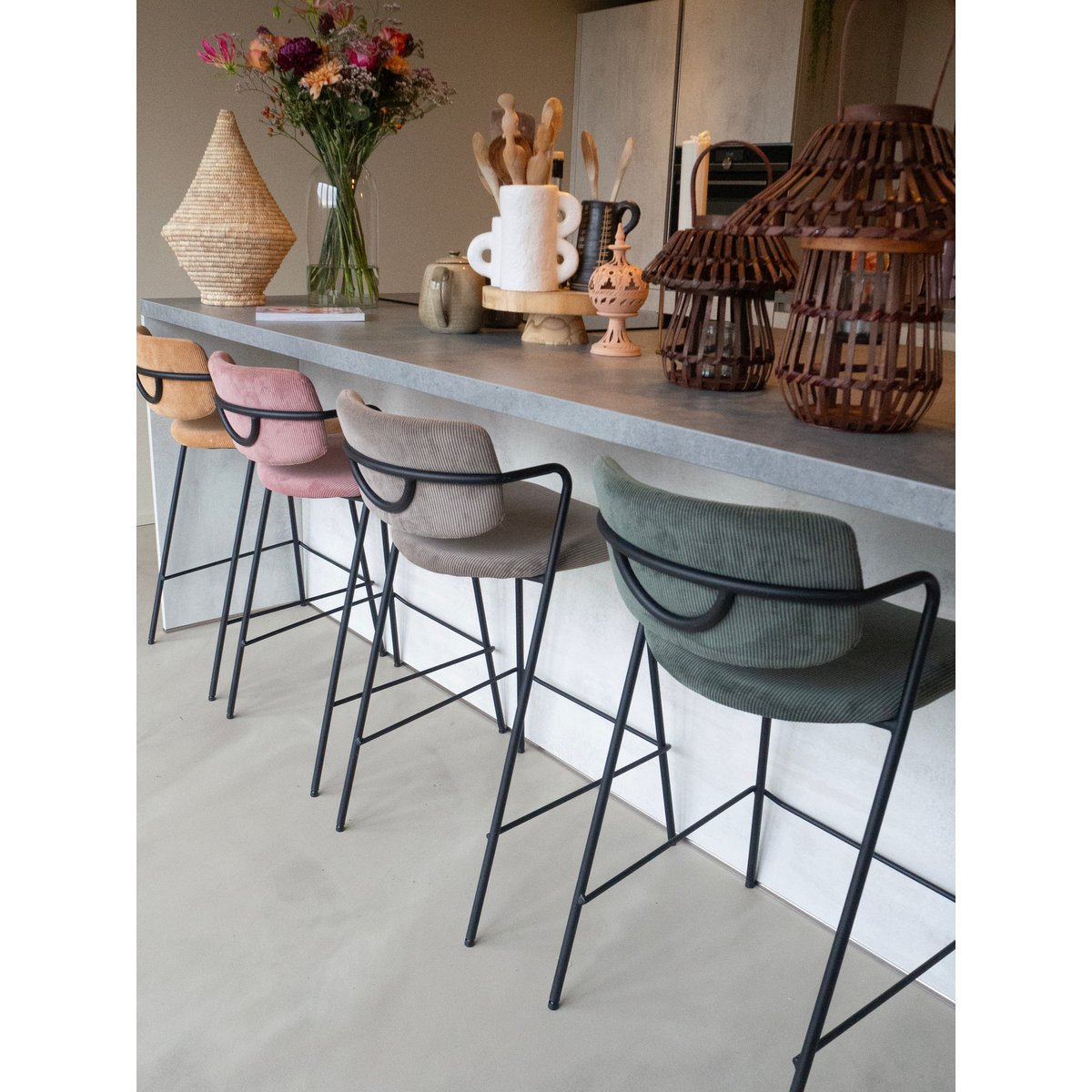 Nanet Barkruk - H91 cm - Velvet - Beige