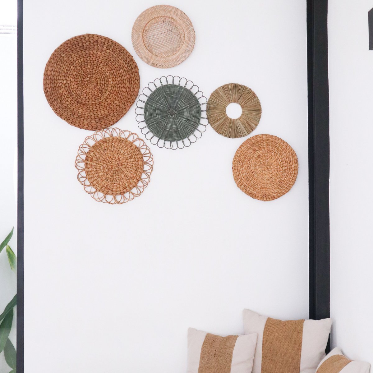 Tropische wanddecoratieset 6 gemengde stukken PENIDA Boho Decor Handgeweven van natuurlijke materialen