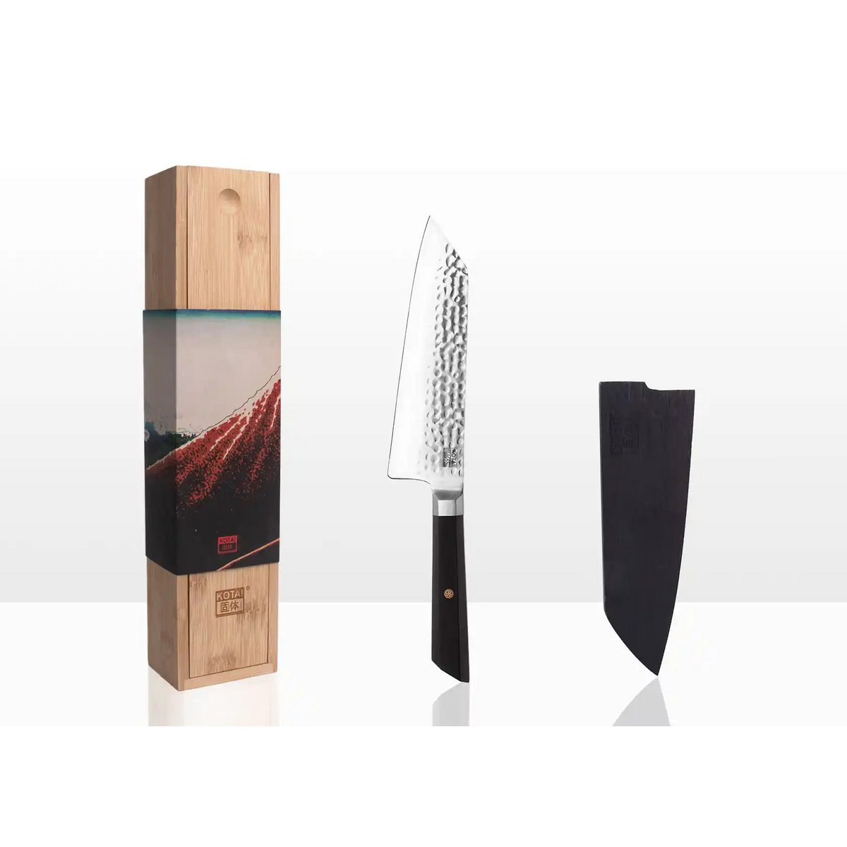 Mes - Bunka Santoku met bamboe Saya en bamboedoos - 170 mm lemmet