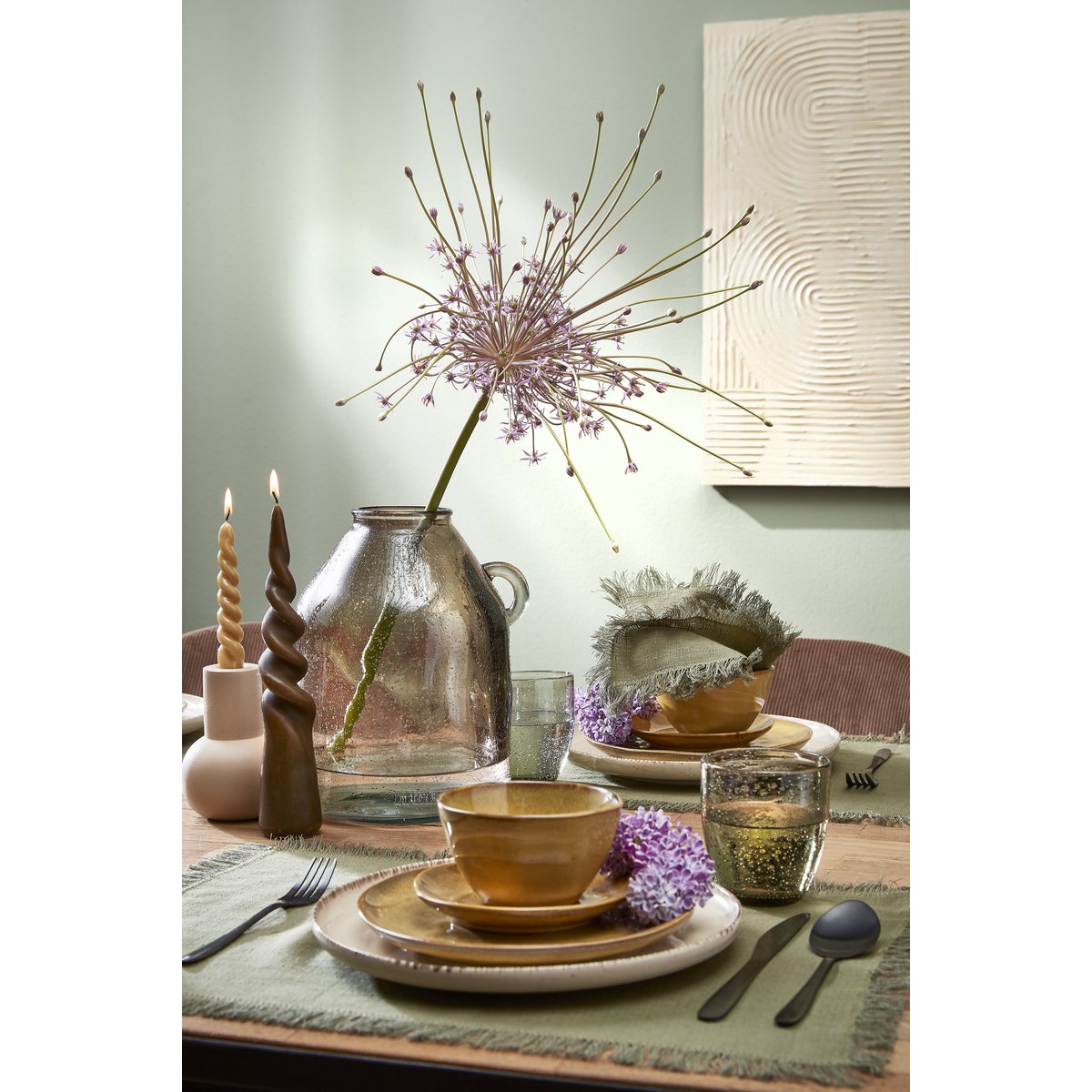 Sitia Fles Vaas - H26 x Ø21 cm - Gerecycled Glas - Taupe