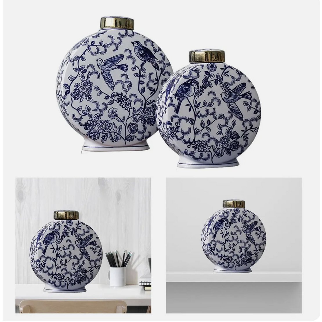 BIG size-blauwe en witte porseleinen bloemenvaas (voor keuken thuis)