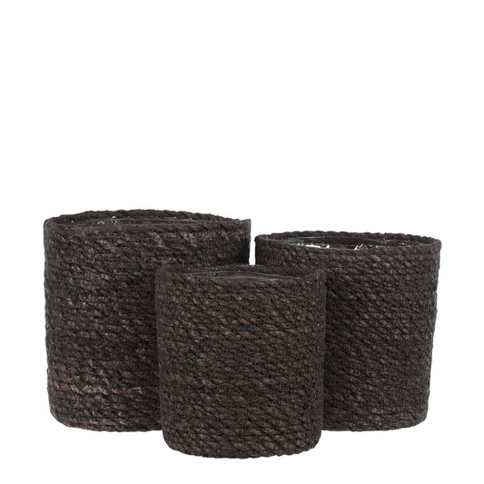 Atlantic Plantenmand - Set van 3 - H16 x Ø16 cm - Zeegras - Grijs