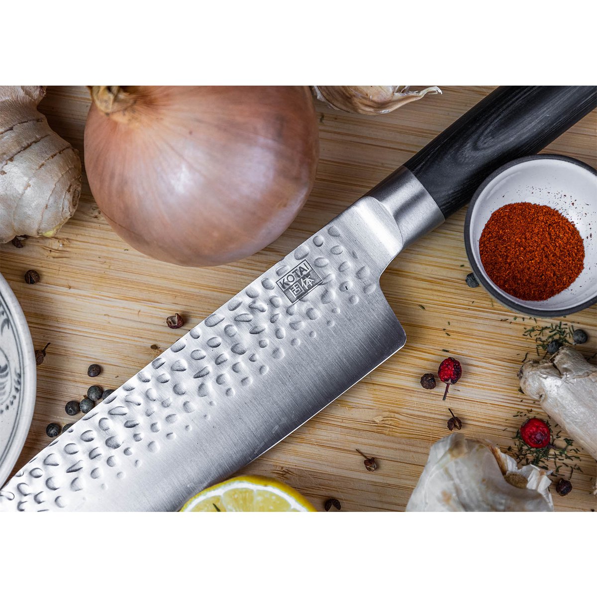 Messen- en keukenaccessoireset - De complete set Traveler Edition (B): 6 messen (schilmesje + santoku + gyuto + fileermes + broodmes + hakmes) + 2 accessoires (aanzetstaal + 100% katoenen oprolmessenzak)