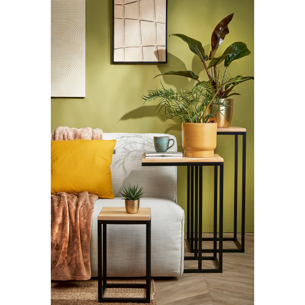 Oskar Bijzettafel - L46 x B30 x H66 cm - Hout, Metaal - Zwart