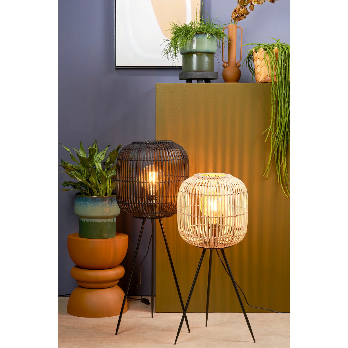Figo Vloerlamp - H77 x Ø33 cm - Bamboe - Bruin