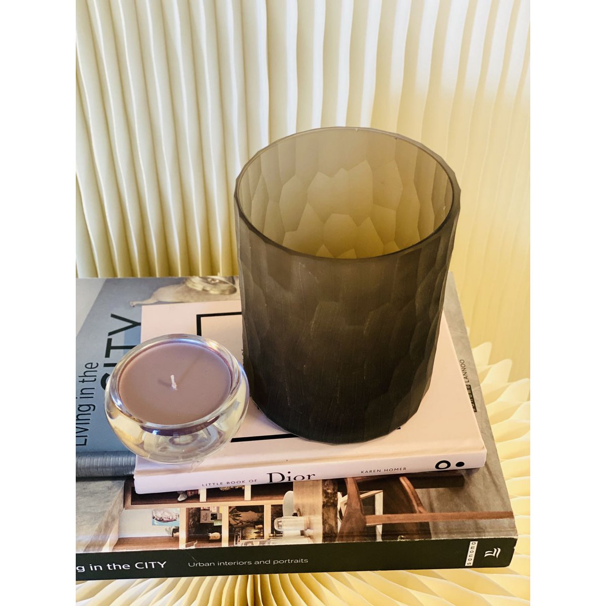 THEELICHTHOUDER (handgeslepen glazen pot)