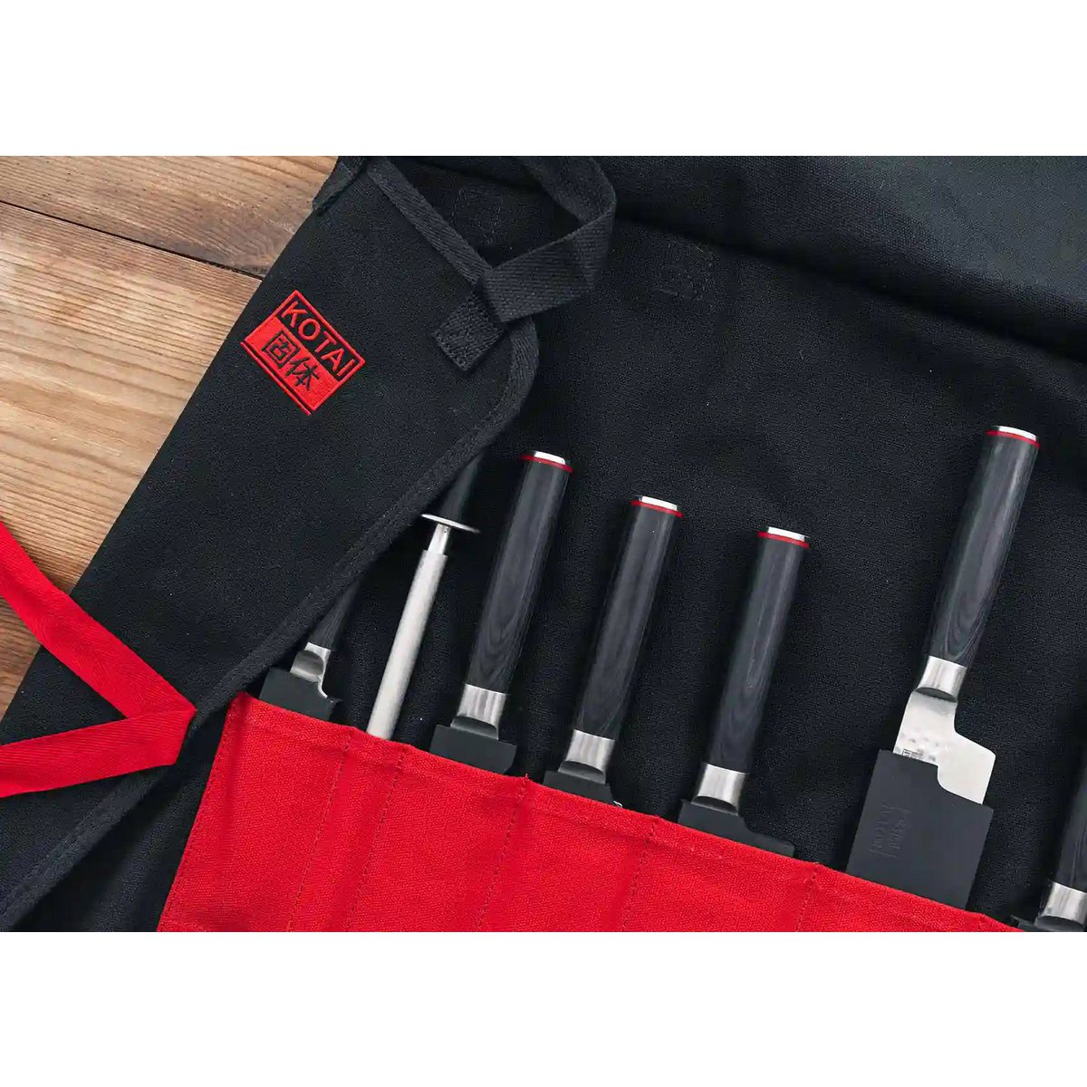 Messen- en keukenaccessoireset - Bunka Complete Set Deluxe (C): 4 messen (Bunka officemes + Bunka Petty + Bunka Santoku + Kiritsuke) + 2 accessoires (100% katoenen oprolmessenzak + aanzetstaal)
