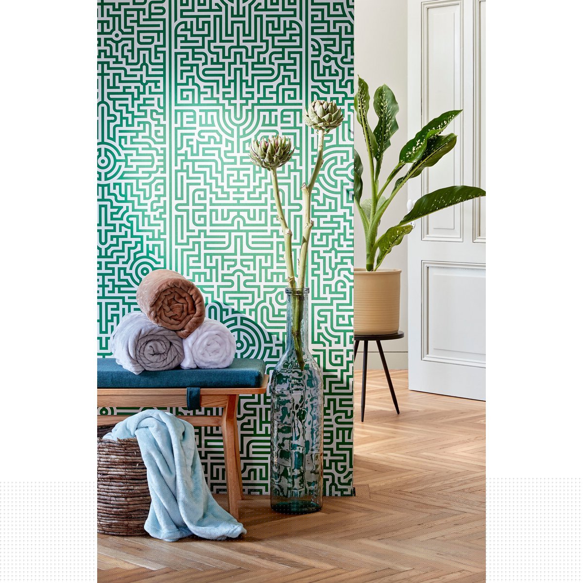 Rioja Fles Vaas - H100 x Ø21 cm - Gerecycled Glas - Lichtblauw