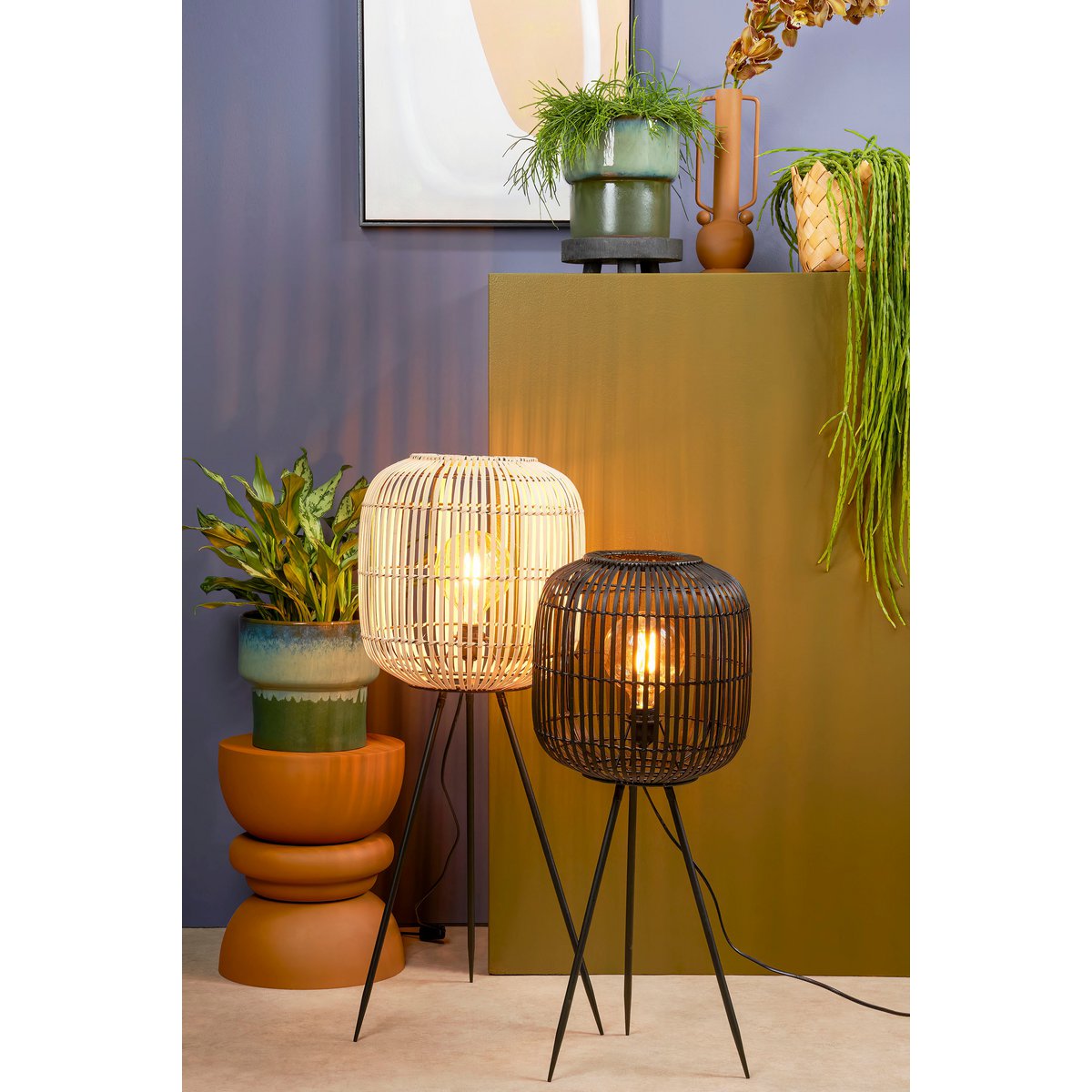 Figo Vloerlamp - H77 x Ø33 cm - Bamboe - Zwart