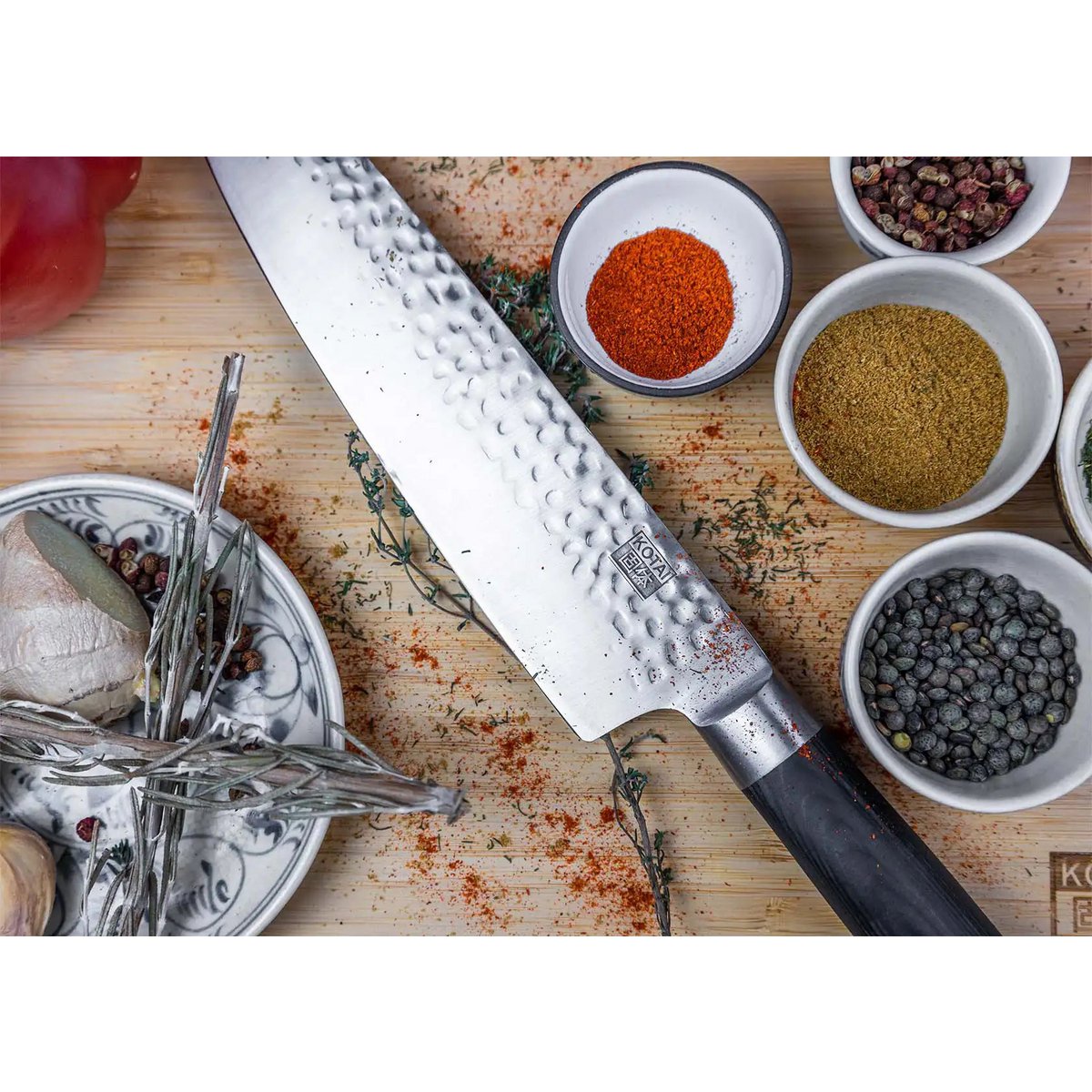Messen- en Keukenaccessoireset - The BBQ Set Deluxe: Gyuto (koksmes) + vleesvork + aanzetstaal + bamboe snijplank
