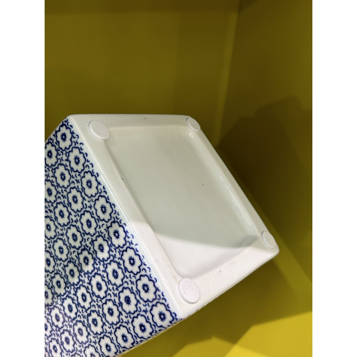 Blauw-witte porseleinen bloemenvaas (vierkante stijl)