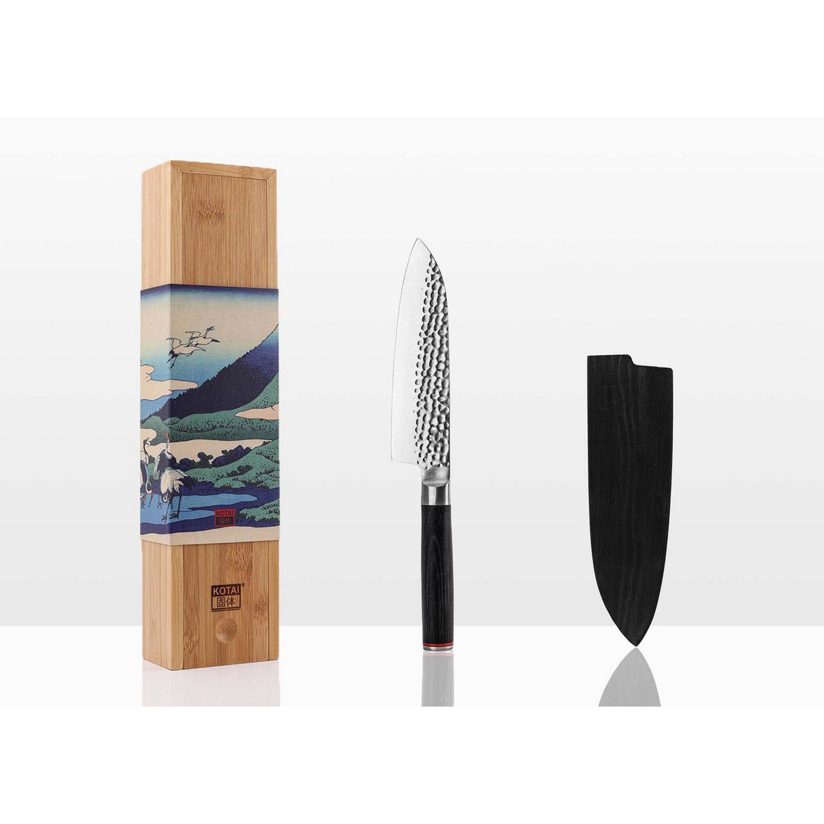 Messen en Keuken Accessoires Set - De Starter Set Deluxe Edition (B): 2 messen (schilmesje + Santoku) + 2 accessoires (aanzetstaal + bamboe snijplank)