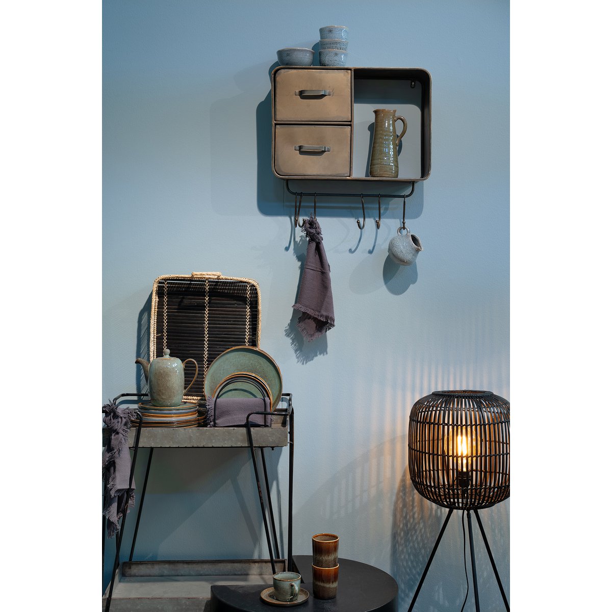 Figo Vloerlamp - H77 x Ø33 cm - Bamboe - Zwart