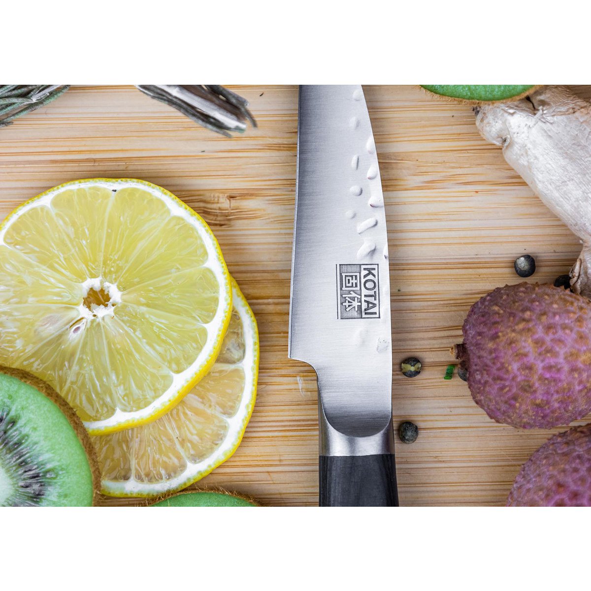 Messen- en keukenaccessoireset - De complete set Traveler Edition (B): 6 messen (schilmesje + santoku + gyuto + fileermes + broodmes + hakmes) + 2 accessoires (aanzetstaal + 100% katoenen oprolmessenzak)