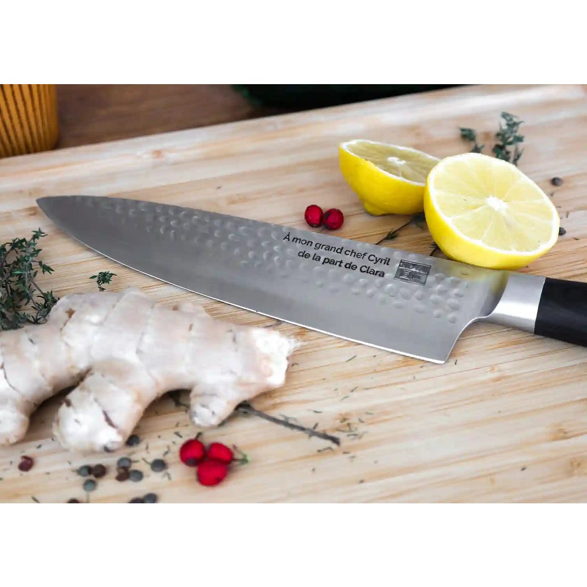 Mes - Gyuto (koksmes) met bamboe Saya en bamboedoos - 200 mm lemmet
