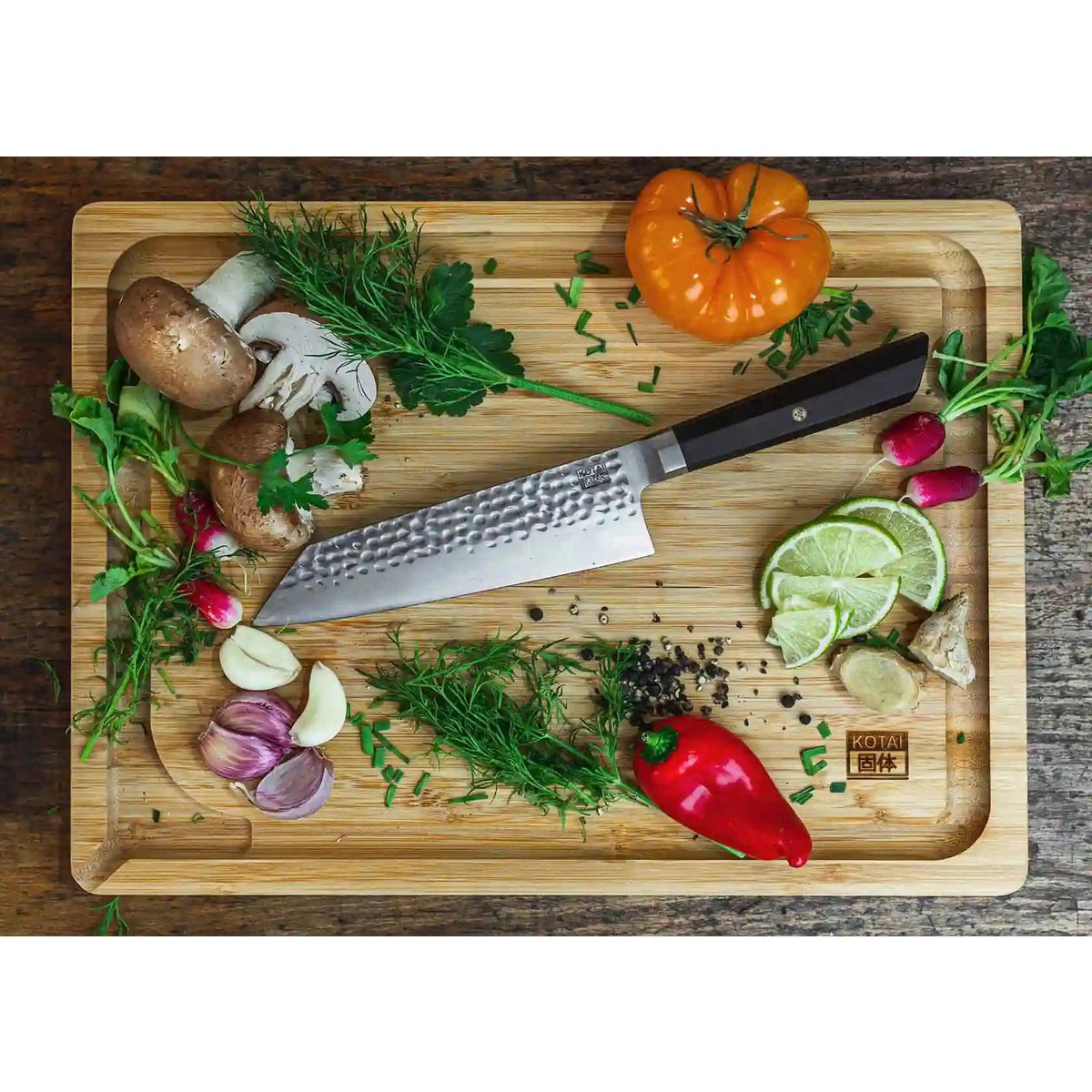 Keukenaccessoires - KOTAI bamboe snijplank met sapgroef en verborgen handvatten - 40 x 30 x 2 cm