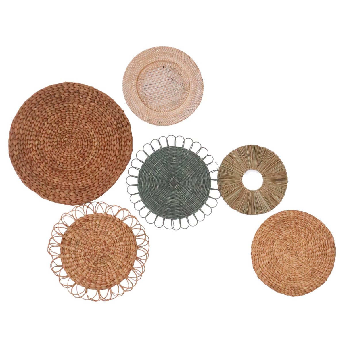 Tropische wanddecoratieset 6 gemengde stukken PENIDA Boho Decor Handgeweven van natuurlijke materialen