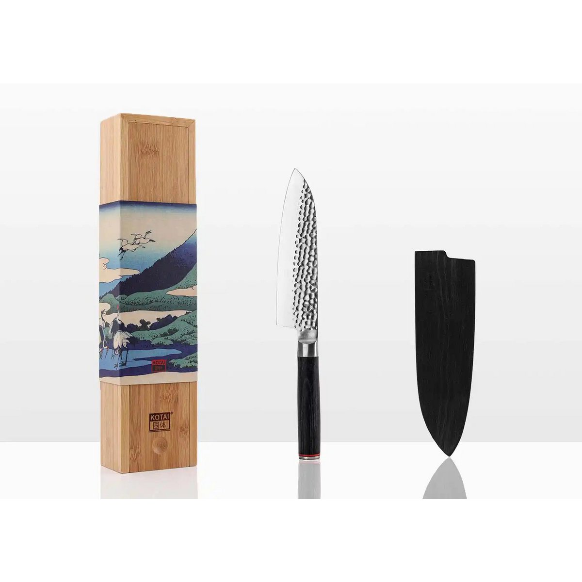 Mes - Santoku met bamboe Saya en bamboedoos - lemmet 180 mm