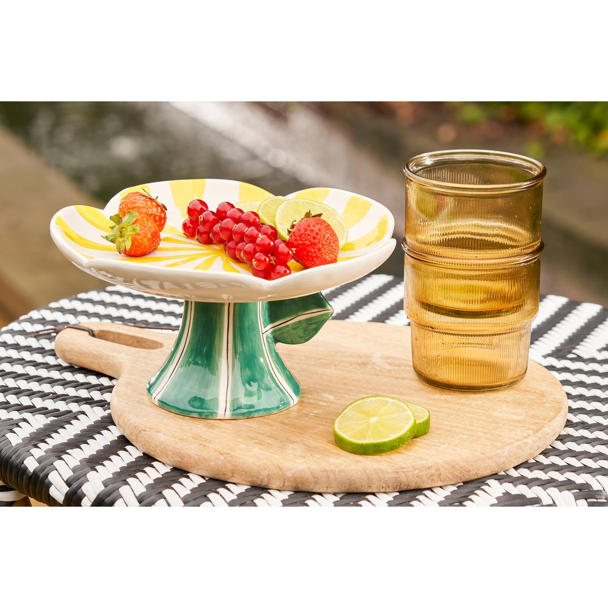 Taartplateau Bloem - H10,5 x Ø21 cm - Dolomiet - Geel