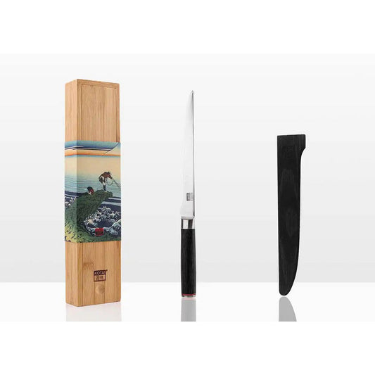 Mes - Flexibel fileermes met bamboe Saya en bamboe box - 200 mm lemmet