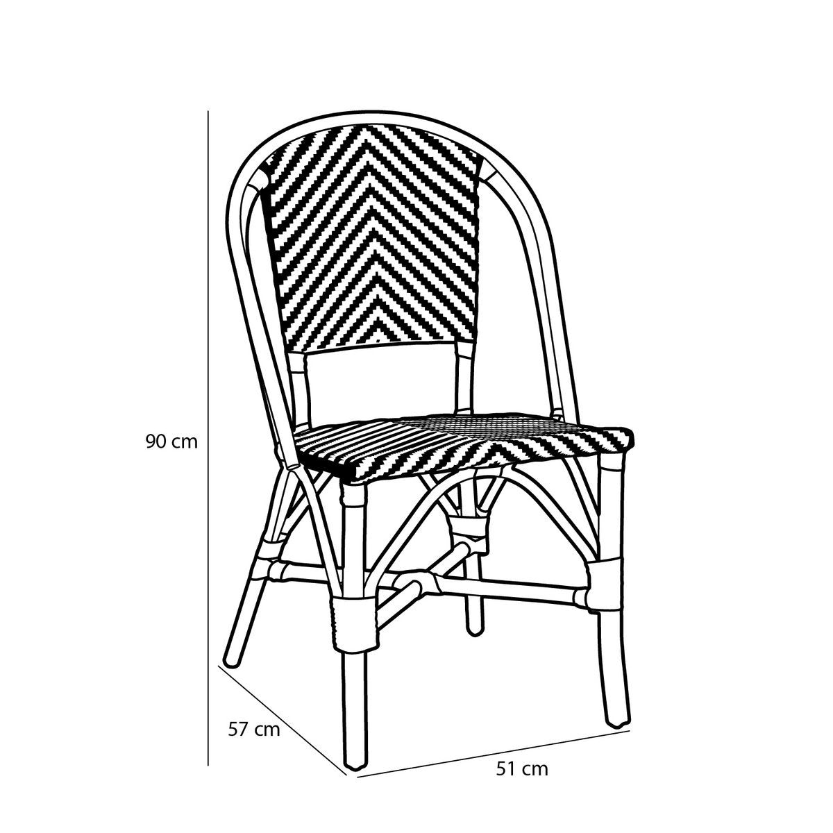 Mandox Bistrostoel - L51 x B57 x H90 cm - Rotan - Zwart, Wit