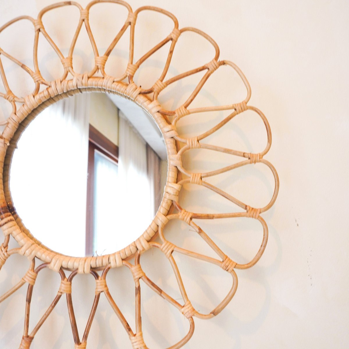 Kleine rotan spiegel 38 cm handgemaakte Boho wandspiegel DAAU wanddecoratie ronde spiegel decoratieve spiegel