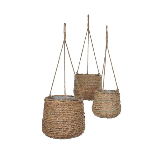 Avalon Hangende Bloempot - Set van 3 - H90 x Ø30 cm - Zeegras - Lichtbruin
