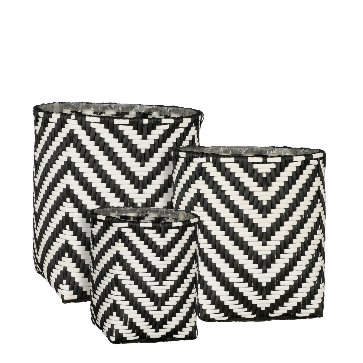 Merlijn Plantenmand voor Buiten - Set van 3 - H26 x Ø24 cm - Gerecycled Plastic - Zwart, Wit