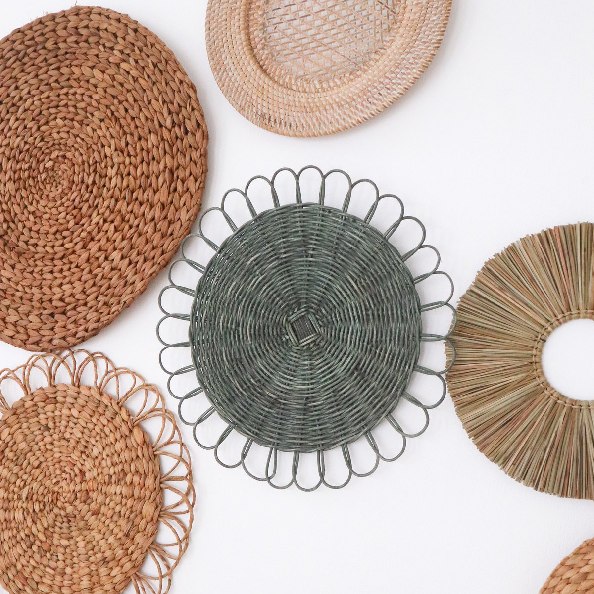 Tropische wanddecoratieset 6 gemengde stukken PENIDA Boho Decor Handgeweven van natuurlijke materialen