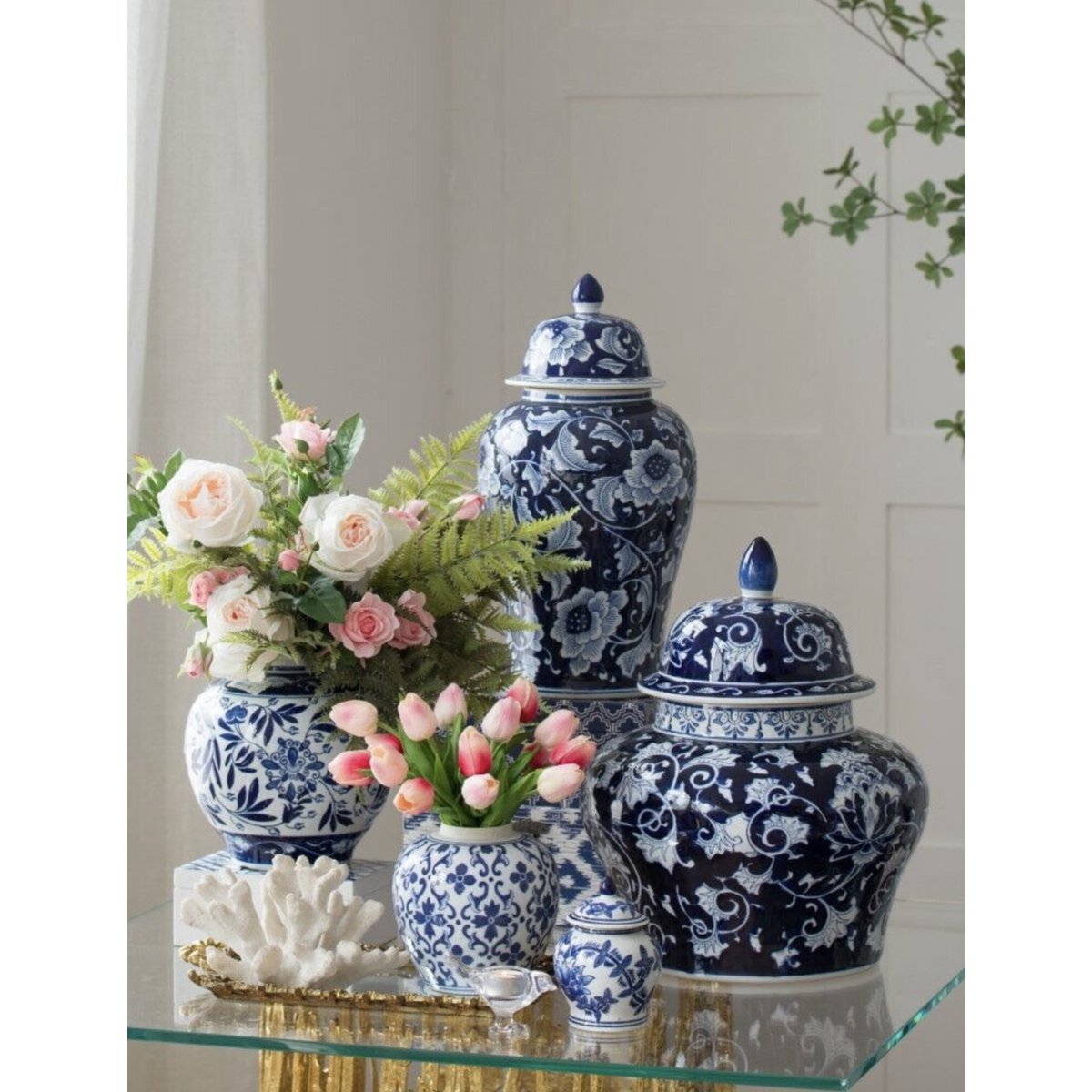 BIG size-blauw en wit ZH01 porseleinen bloemenvaas (voor keuken thuis)