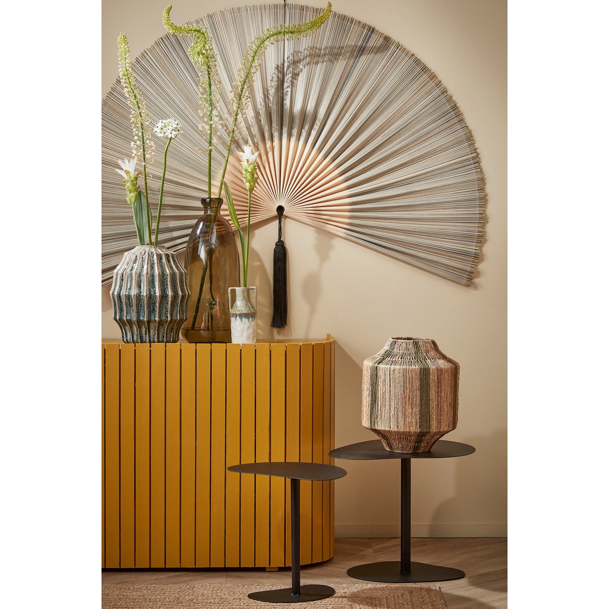 Muurdecoratie Waaier - L105 x B150 cm - Bamboe - Zwart