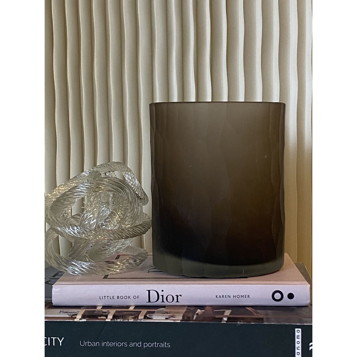 THEELICHTHOUDER (handgeslepen glazen pot)