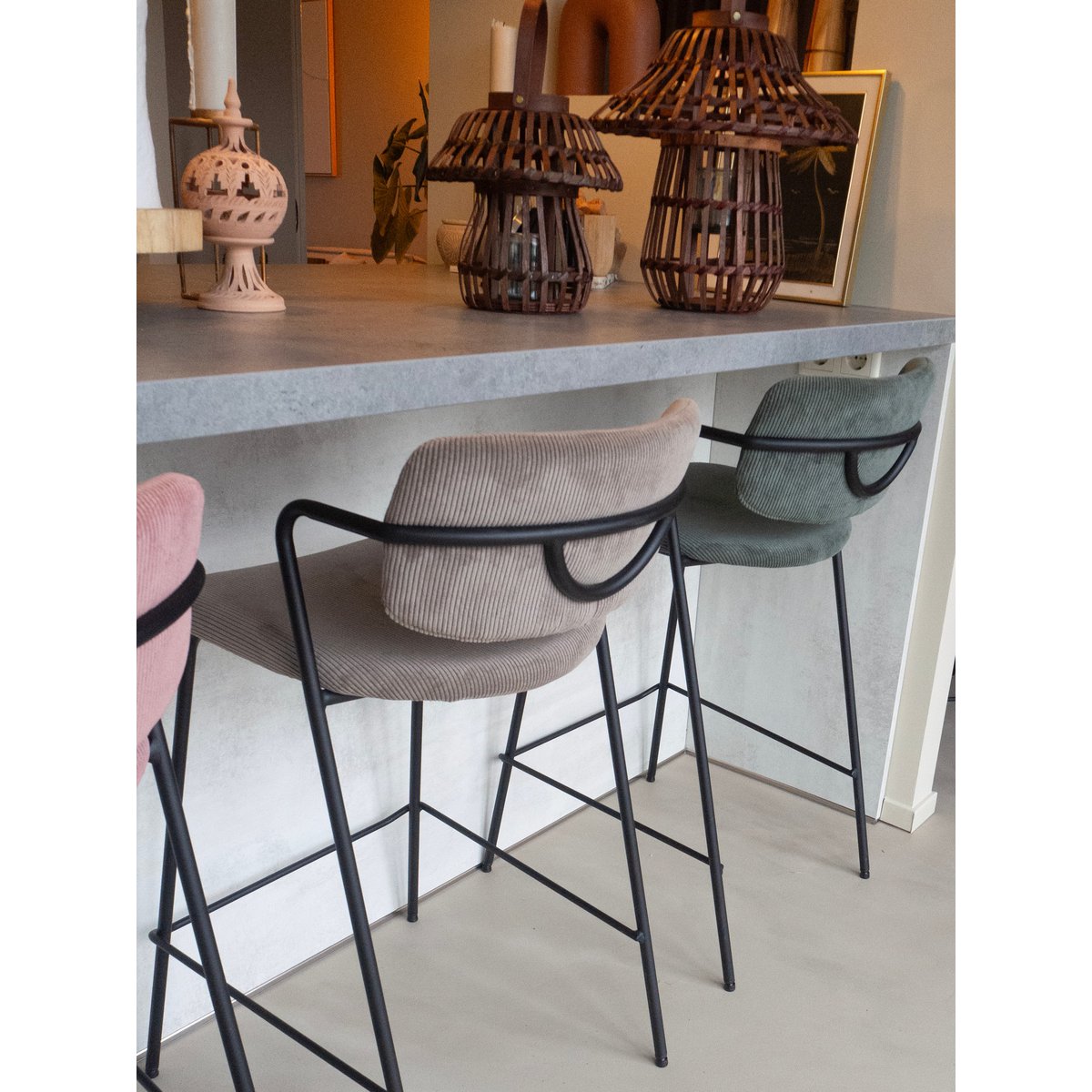 Nanet Barkruk - H91 cm - Velvet - Beige