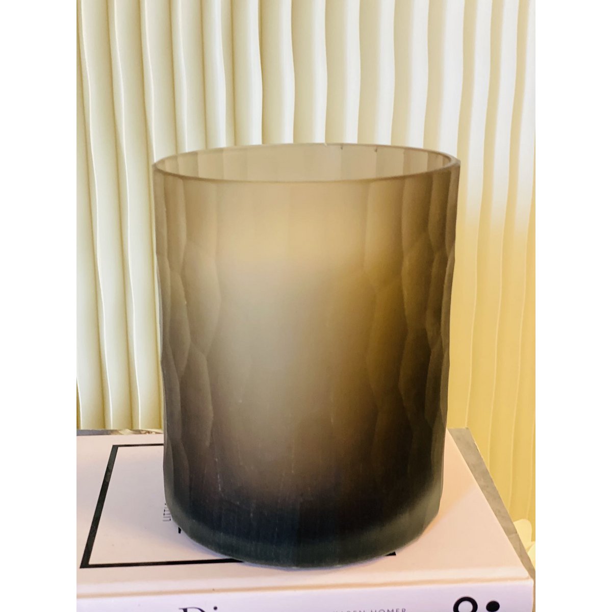 THEELICHTHOUDER (handgeslepen glazen pot)