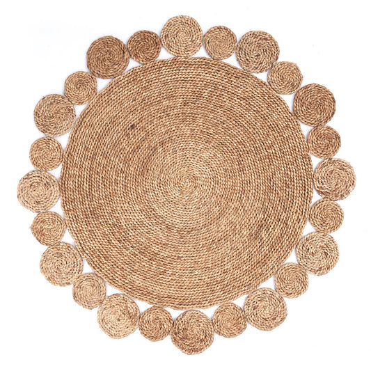 Rond Waterhyacint Vloerkleed 90/110 cm LAORA Geweven Tapijt Beige (2 maten)