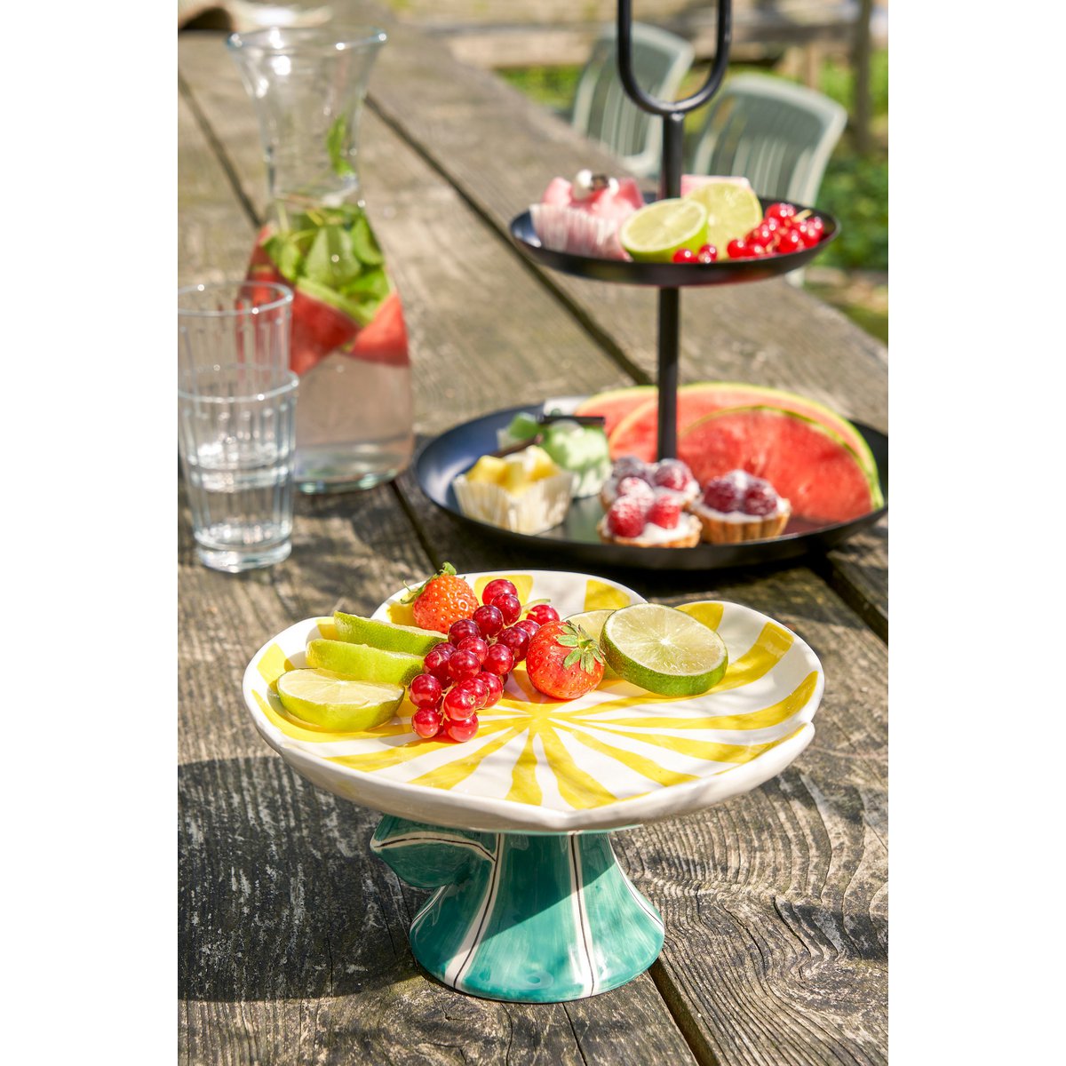 Taartplateau Bloem - H10,5 x Ø21 cm - Dolomiet - Geel