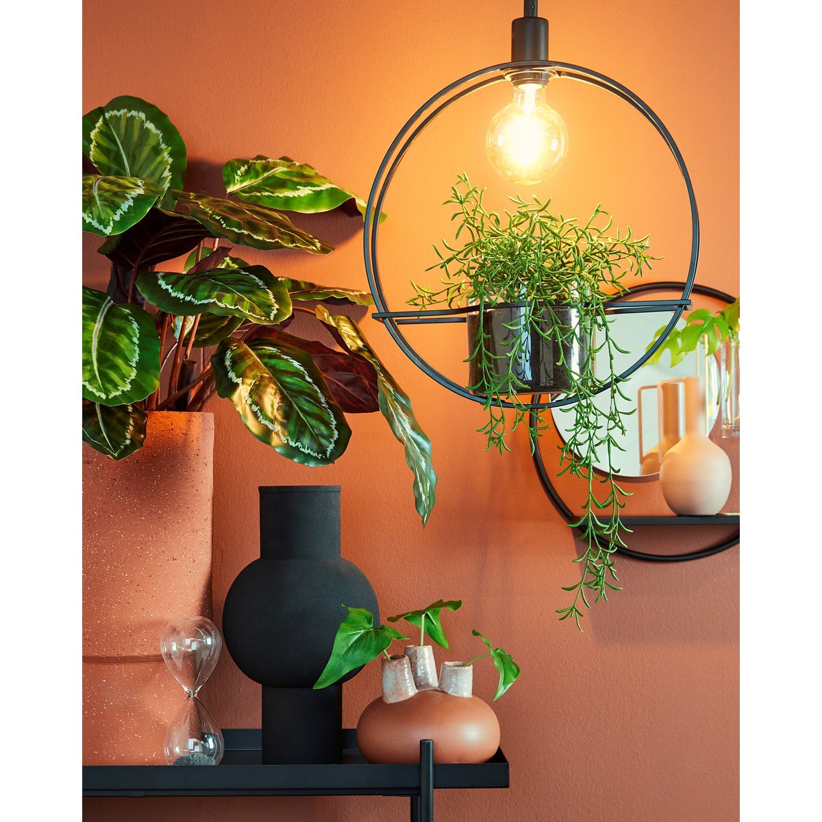 Phoenix Wandspiegel - B11 x Ø58 cm - Metaal - Zwart