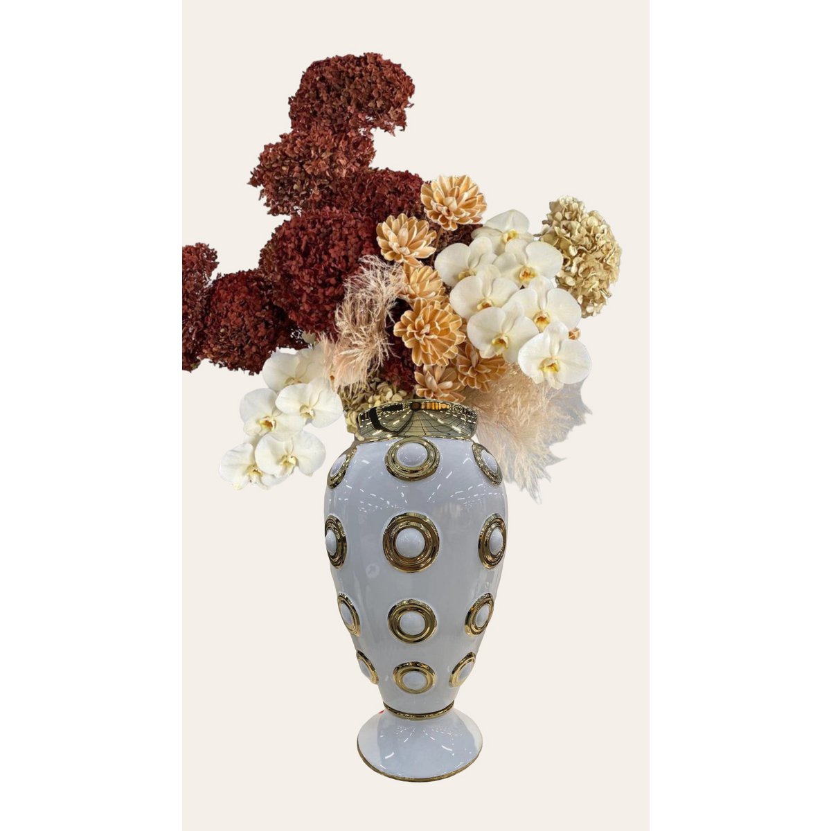 Gouden grote vaas met 4 cirkels H46cm (CV11617-17WIT)