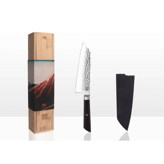 Mes - Bunka Santoku met bamboe Saya en bamboedoos - 170 mm lemmet